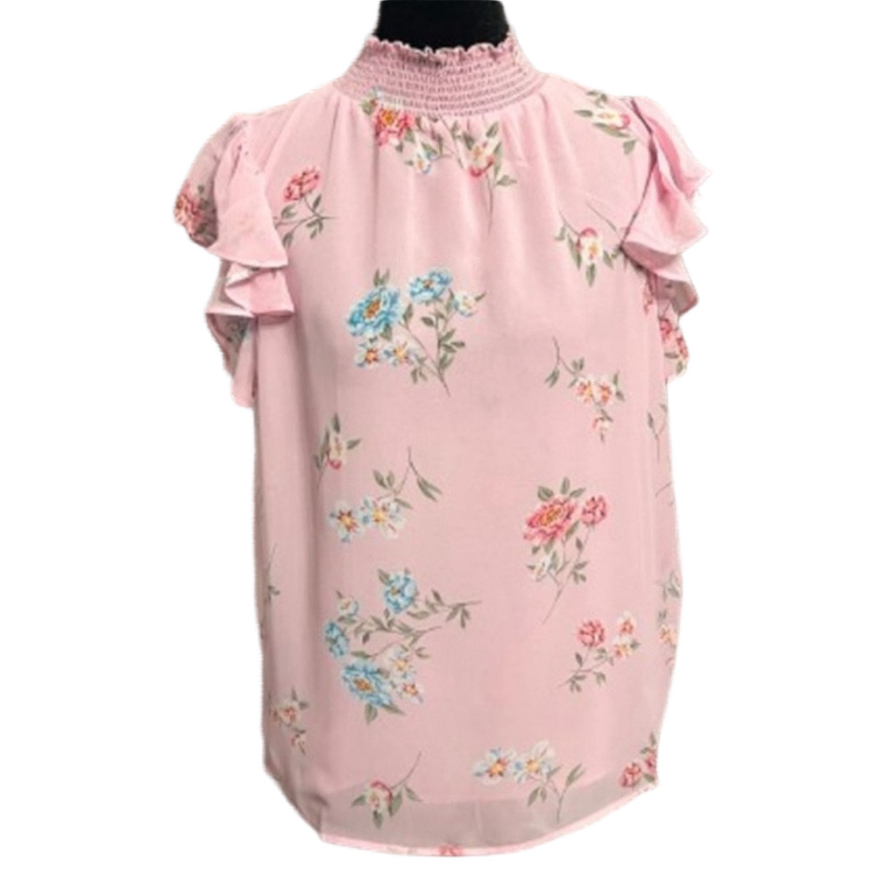 Catherine Malandrino Pink Floral Smocked Blouse S